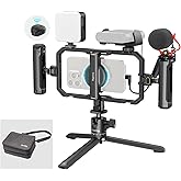 SmallRig All-in-One Universal Quick Release Phone Video Rig Kit Pro, Phone Stabilizer Rig Kit with LED Light Microphone QR Tripod Dual Handles Power Bank Holder, for Creator & Live Streaming - 4704