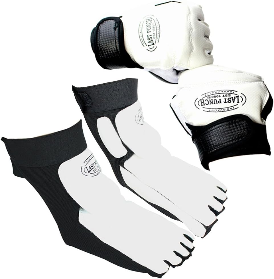 Pair of Last Punch Taekwondo Foot Ankle and Pair of Fingerless Fighting MMA Training Gloves Set