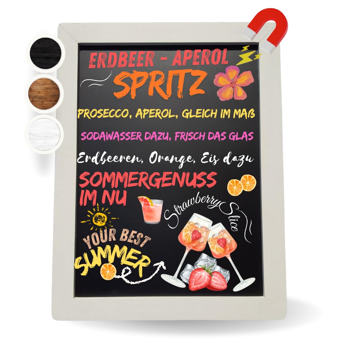 ELAFI® Magnetic Chalkboard White 39x49cm Writing Board with Frame, Anthracite Slate Board, Pine Wood, Jute Rope for Hanging