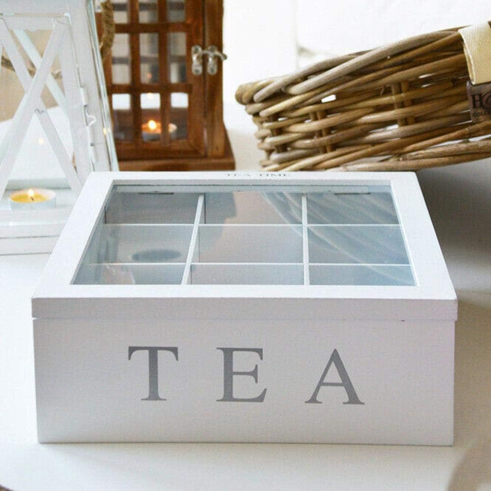 caja de almacenamiento de té de madera con 9 compartimentos contenedor