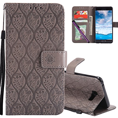 Samsung A5 2016 Leather Case COTDINFORCA Premium PU Flip Book Style Kickstand Embossed Design Magnetic Protective Cover with Card Slots for Samsung Galaxy A5 (2016) SM-A510. Rattan Gray