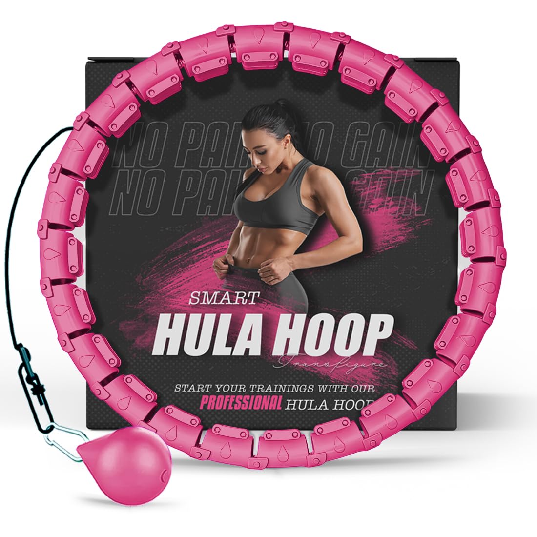 Active 100 Fitness Hula Hoops, Smart Weighted Hula Hoop for Adults, Adjustable Infinity Hoop with 360° Auto-Spinning Ball, Weight Loss Exercise Equipment for Home Use (Pink) — image 1