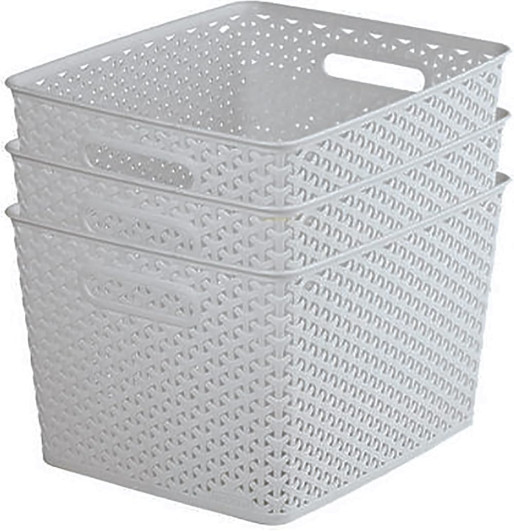 Curver My Style Rattan Effect Set of 3 Large Storage Baskets 18 L Light Grey