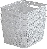 Curver My Style Rattan Effect Set of 3 Large Storage Baskets 18 L Light Grey