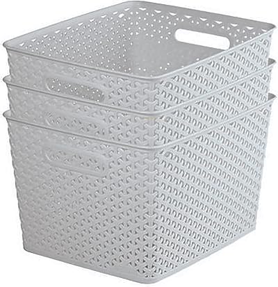 Curver My Style Rattan Effect Set of 3 Large Storage Baskets 18 L Light Grey