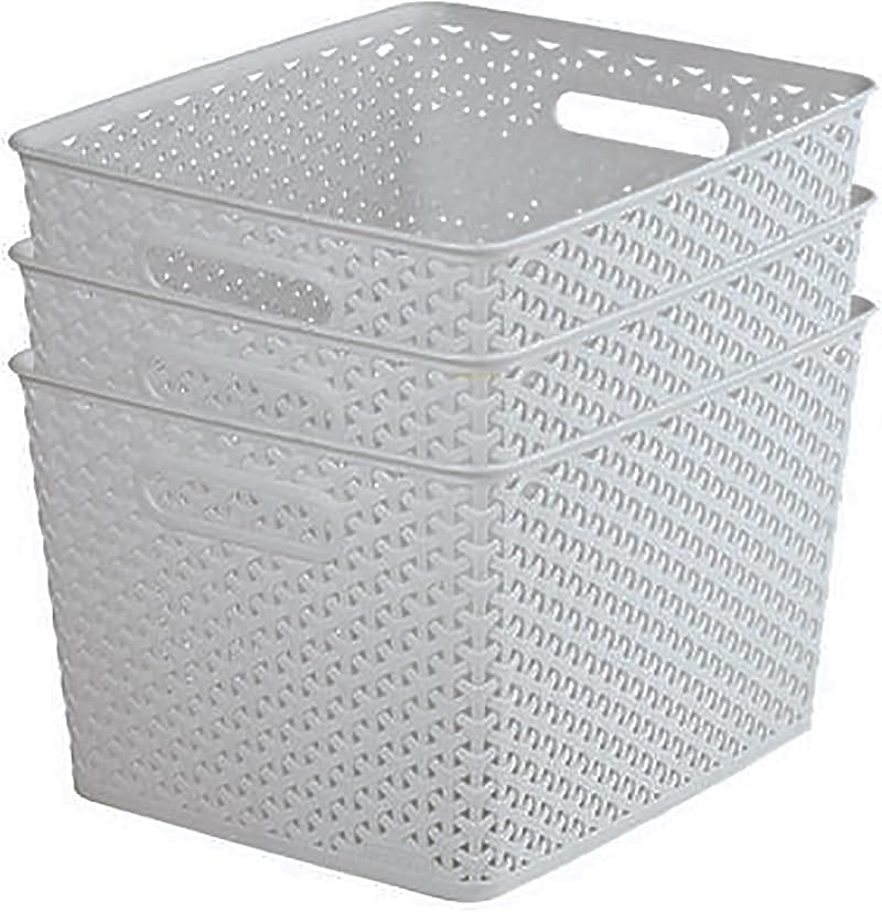 Curver My Style Rattan Effect Set of 3 Large Storage Baskets 18 L Light Grey