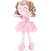 Gloveleya Baby Doll Baby Girl Gifts Plush Curly Kids Girl Toys with Love Toys for Ages 2-4 Toddler Toy Pink