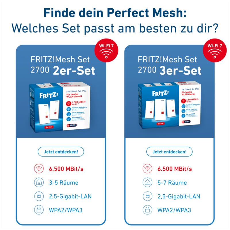 FRITZ!Mesh Set 2700 3er-Set | für 5-7 Räume | Wi-Fi 7 bis zu 6,5 GBit/s 7