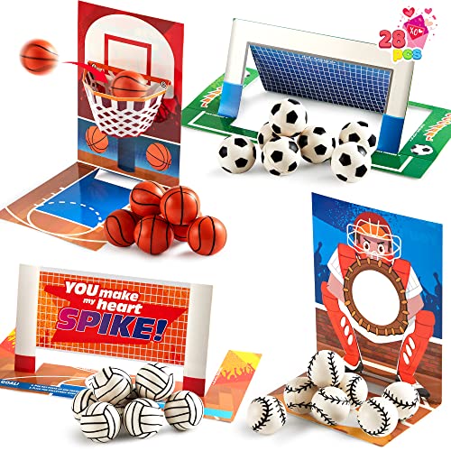 JOYIN 28 PCS Valentine’s Day Cards with Soccer Football Volleyball Basketball for Kids Valentine's Classroom Exchange, Valentine's Party Favors, Valentine’s Day Games Toys, Sports Game Cards