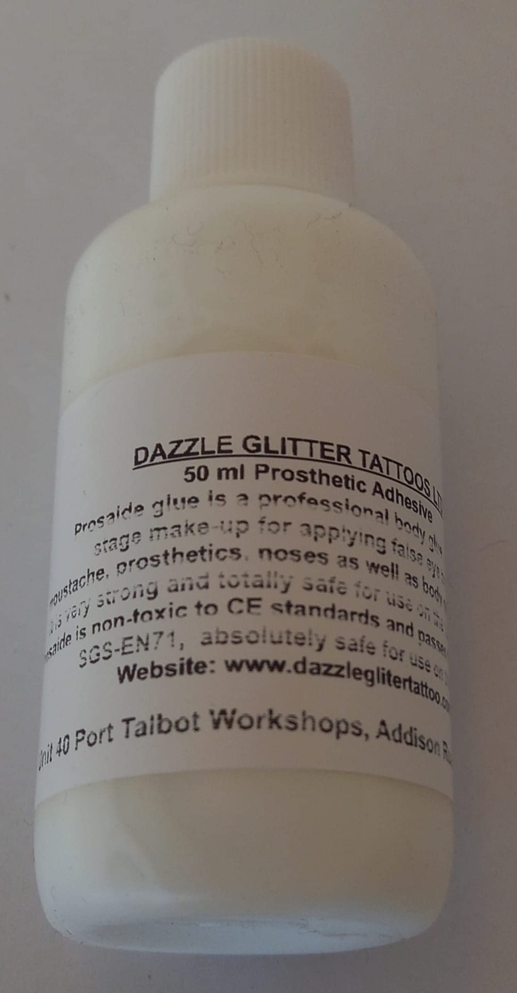 Pros-aide 50 ml Liquid Bottle for Halloween, Glitter Tattoos, Prosthetic FX PAX, Cosmetic Use, Black/White