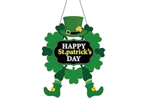 YUNKKIN St Patricks Day Wreath St Patricks Day Door Decorations Shamrock Wreath Leprechaun Top Hat Feet Hanging Decor Wooden Front Door Hanger for Wall Indoor Home Decor