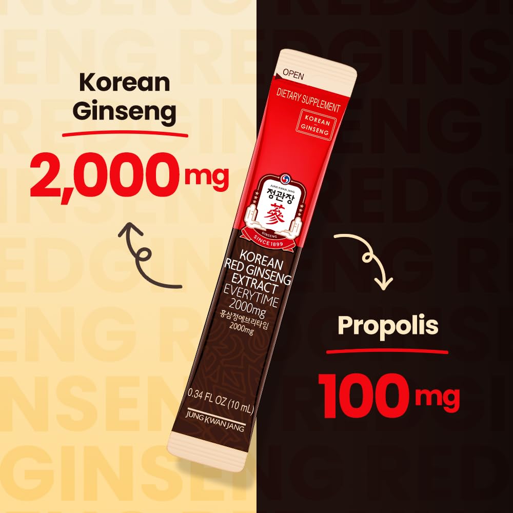 JUNG Kwan Jang Korean Red Ginseng Extract Everytime 2000mg | Panax Ginseng Supplement | Red Ginseng, Giseng Drink, Korean Food | Boost Energy, Immunity | 10 Count