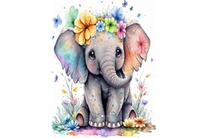 gganmtere Cartoon Cross Stitch Kit for Adult, Cute Animal Elephant Easy Patterns Cross Stitching Embroidery Kit for Home Decor 12x16 inch