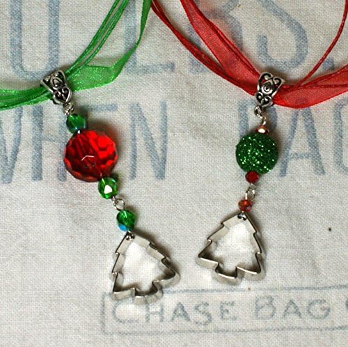 Tiny Christmas Tree Cookie Cutter Pendant on Organza Necklace
