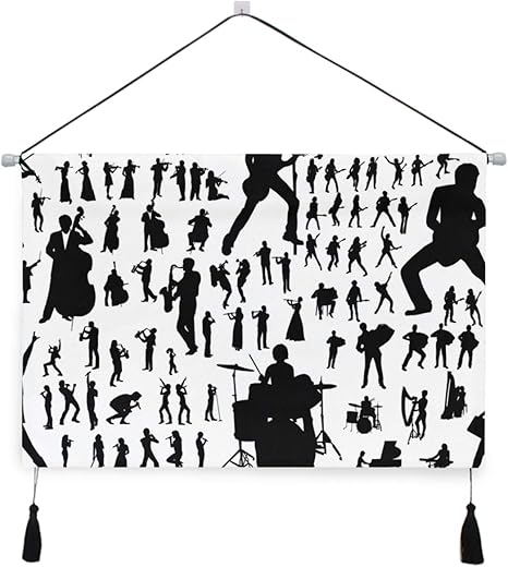 Amazon Co Jp Niesikkla タペストリー ミュージシャンの黒いシルエットベクトルイラスト 壁掛け おしゃれ インテリア モダン ポスター 絵画などに適用 ウォールアート モダン 装飾アート 多機能 個性プレゼント ホーム キッチン