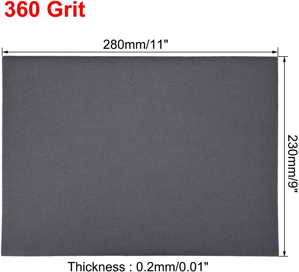 sourcing map 360 Grits Sanding Sheets 9-inch x 11-inch Wet Dry Silicon Carbide Sandpaper for Wood Furniture Metal Polishing 5pcs - Image 4