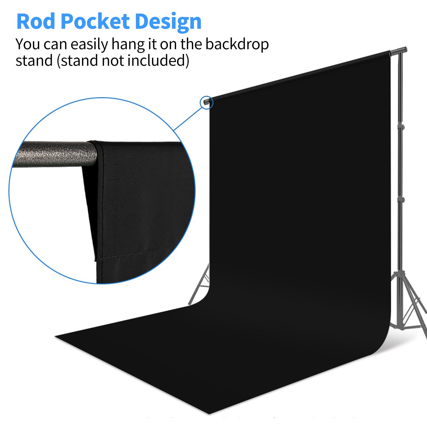 HEMMOTOP Black Backdrop Curtain, 5x6.5 ft Photo Backdrop for Photoshoot, Party, Video Recording, Drop Cloths Polyester Fabric, Background for Photography, Birthday (Backdrop Only)