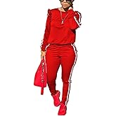 Akmipoem Women's 2 Piece Outfits Ruffle Sleeve Sweatshirt and Pants Sweatsuits Set Tracksuits