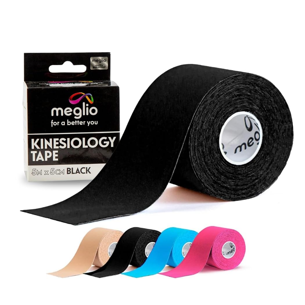 Meglio Kinesiology Tape - Uncut 5m Roll Sports Tape Strapping for Injuries, Support Muscle Tape, K Tape, Physio Tape, Trans Tape, Athletic Tape, Breathable & Waterproof | (Black)