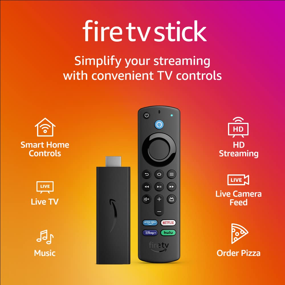 Amazon Fire TV Stick, sharp picture quality, fast streaming, free & live TV, Alexa Voice Remote with TV controls
