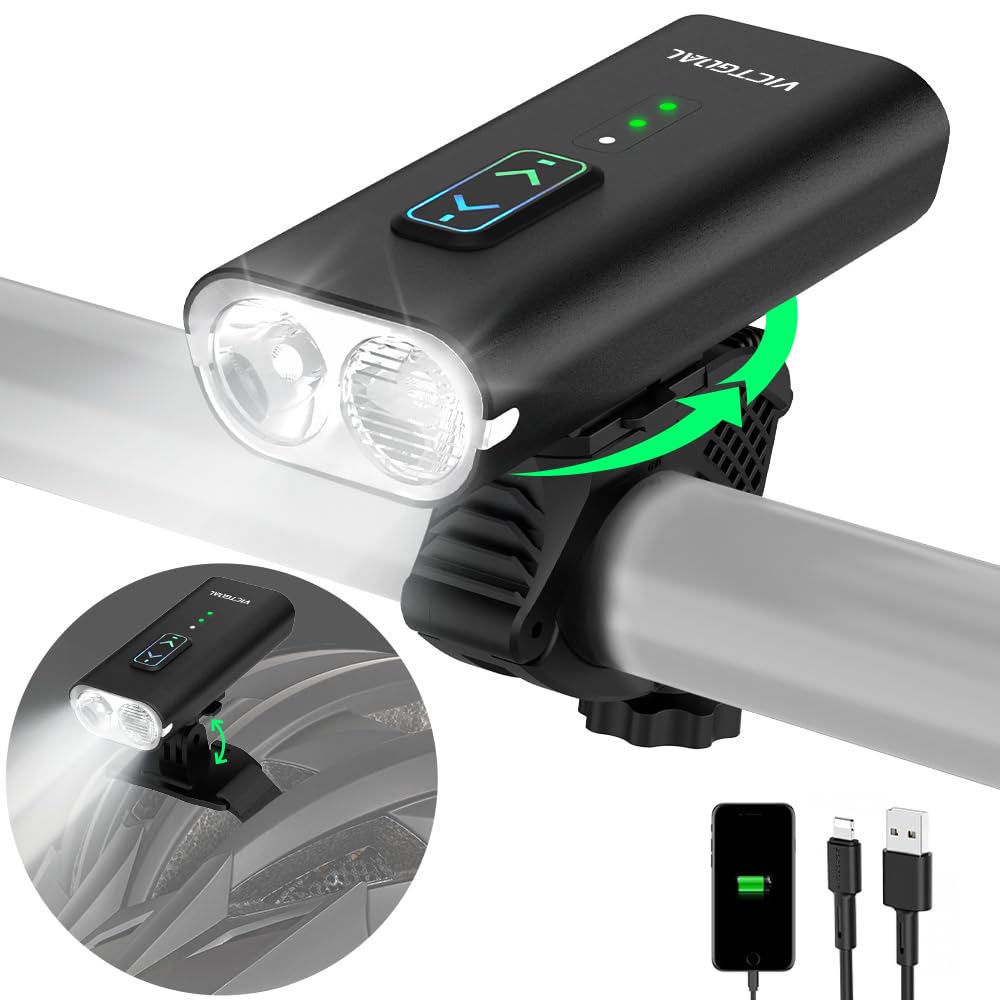 VICTGOAL Bike Helmet Light 1500 Lumens Rechargeable Front Bike Headlight, 13 Modes Super Bright Helmet Light with High Beam & Low Beam Cycle Helmet Light for Night Riding (Black)