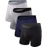 BAMBOO COOL Men's Underwear Boxer Briefs Fly with Built-in 3D Pouch Comfortable Cool Underwear for Men 4 Pack