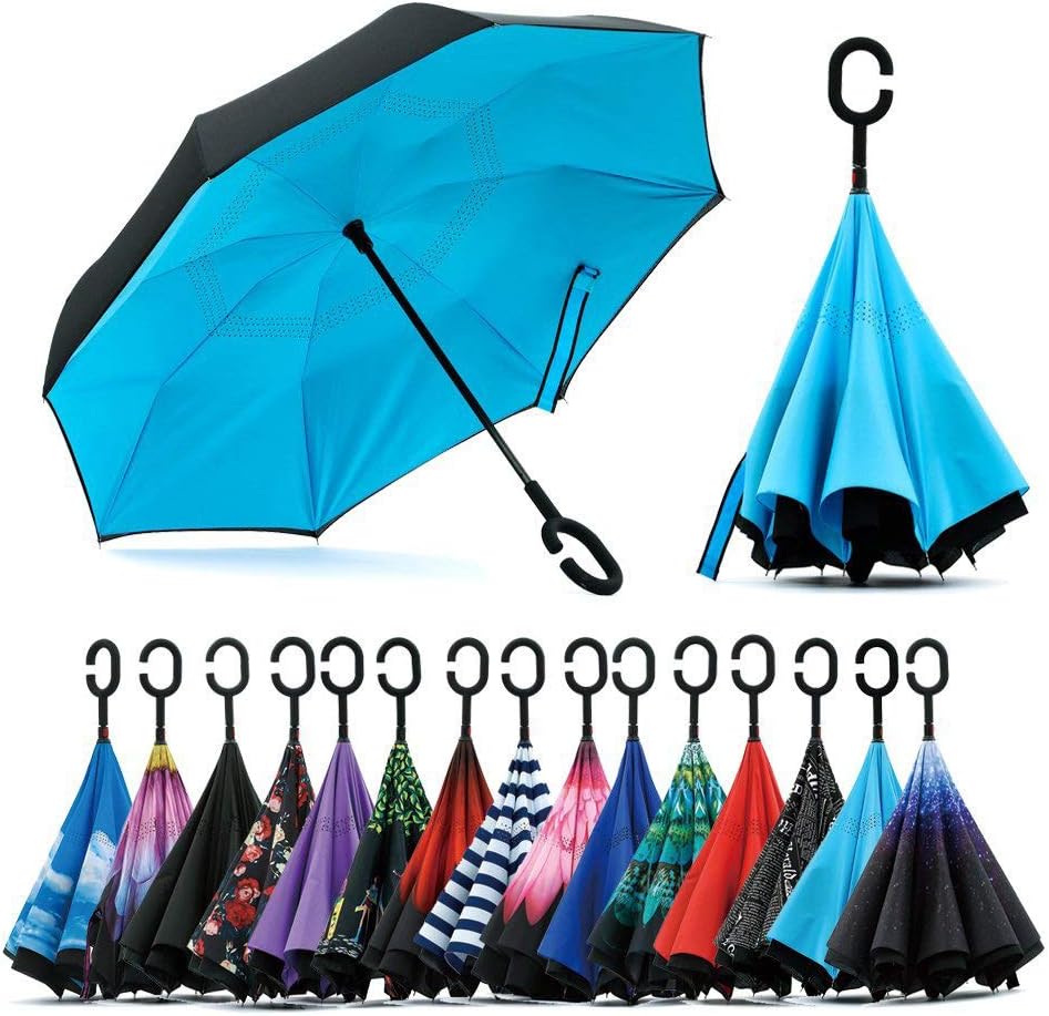 JooayouJooayou Double Layer Inverted Umbrella, C Shape Handle Reverse Folding Umbrella, Anti-UV Windproof Travel Umbrella with Carrying Bag