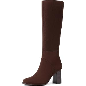 DREAM PAIRS Women Suede Knee High Boots | Chunky Block Heel Fashion Fall Boot Round Toe Side Zipper