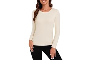 QOMEWA Women's Long Sleeve Thermal Shirts Crew Neck Thermal Undershirt Stretch Fitted Fleece Lined Base Layer Shirt