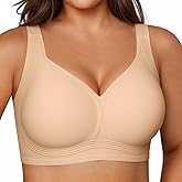 Vertvie Plus Size Wireless Full Coverage Bra Seamless Support Push Up Bralette Comfortable Minimizer Bras for Women(Skin,38DDD)