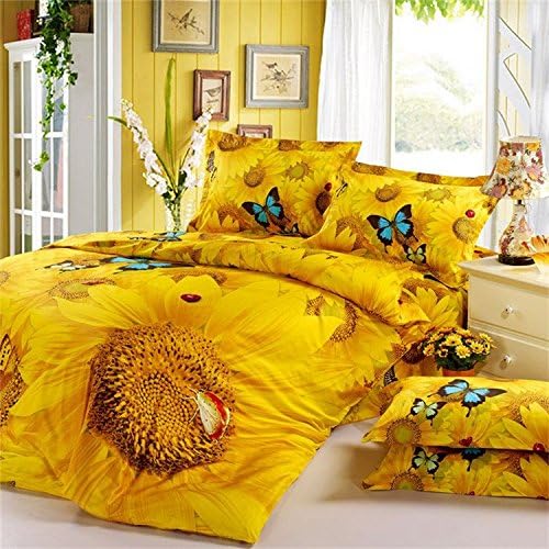 ZQ Contemporary fashion retro gold sunflowers and comfortable cotton bed linen home textile four set 3D cotton bedding , picture 1 , 245*270CM