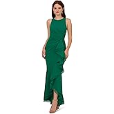 Adrianna Papell Women's Ruffle Crepe Halter Gown | Sleeveless Formal Evening Gown with High Low Ruffle Skirt, Radiant Emerald, 12