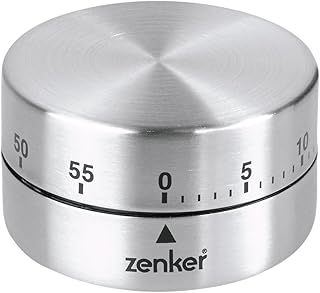 Zenker Kurzzeitwecker, Ø 65 mm Zylinder Patisserie, hochwertiger Küchenwecker aus Edelstahl, Kurzzeitmesser mit magnetischem Boden, Wecker bis 60 min einstellbar, praktischer Timer, Farbe: silber