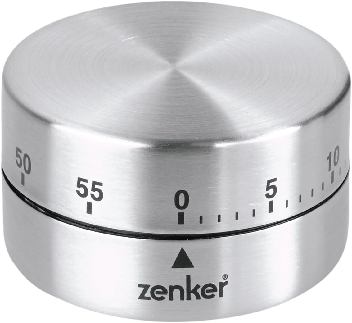 Zenker Kurzzeitwecker, Ø 65 mm Zylinder Patisserie, hochwertiger Küchenwecker aus Edelstahl, Kurzzeitmesser mit magnetischem Boden, Wecker bis 60 min einstellbar, praktischer Timer, Farbe: silber