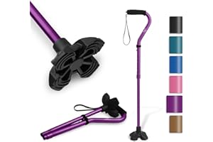 KINGGEAR F1 Walking Stick, Walking Cane for Women & Men, Self Standing Walkers for Seniors with Wrist Strap, Lightweight & Sturdy Offset EVA Handle and Large Quad Base