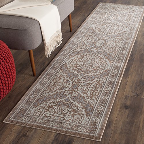Safavieh Valencia Collection VAL208E Grey and Brown Vintage Distressed Silky Polyester Runner Rug (2'3" x 8')