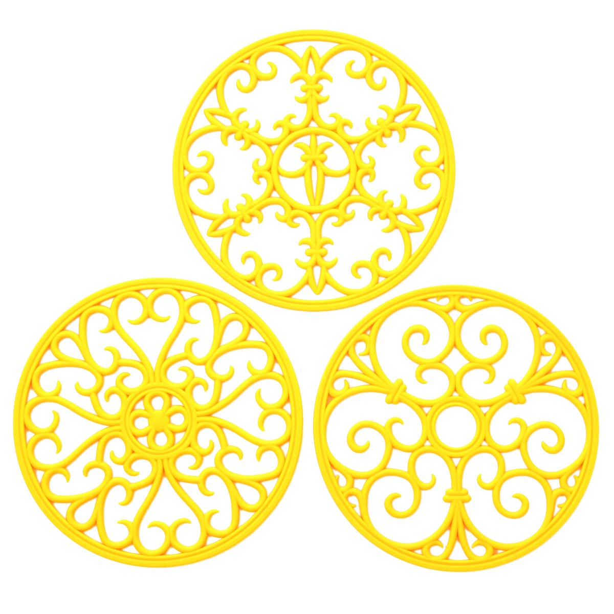 Silicone Trivet Mat - Non-Slip & Heat Resistant Kitchen Hot Pads for Countertops & Table - Kitchen Trivets for Hot Dishes & Cookware - Hot Pot Holder for Pots & Pans - Yellow,Set of 3