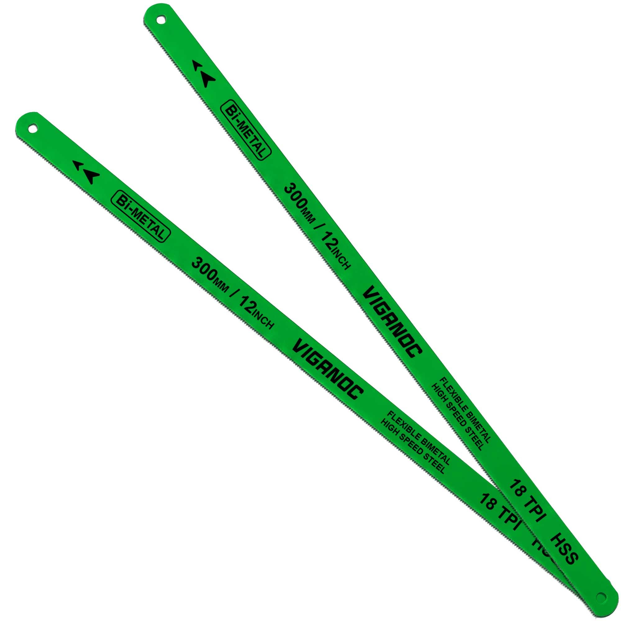 Viganoc 30cm Hacksaw Replacement Blades Set, 12" Bi-Metal High Speed Steel Hack Saw Blade Sets - 18TPI HSS Saw Blades, 2 Pack