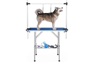 APRILSOUL 42 Inch Pet Grooming Table for Medium Dogs,Adjustable Height,Foldable,Anti-Slip Surface,with Arms, Nooses, Mesh Tray