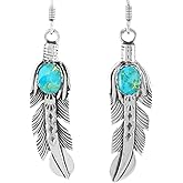 Feathers Turquoise Earrings 925 Sterling Silver & Genuine Gemstones