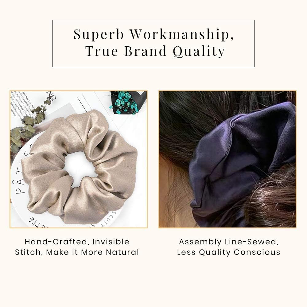 LILYSILK Women's 100% Silk Hair Scrunchies Ladies Elastic Hair Tie Bobbles Ponytail Holders for All Hair Type and Conditions and Preventing Hair Frizz Breakage Loss,Black+Taupe - Image 5