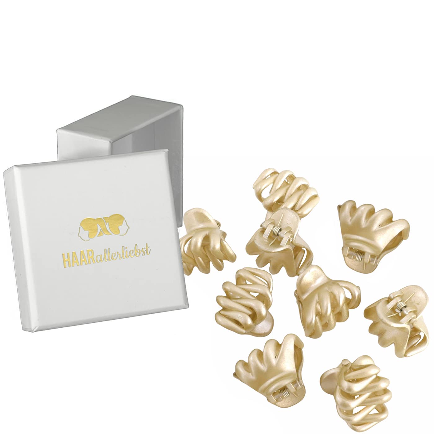 HAARallerliebst Hair Clips (Pack of 9) | Gold Shimmer | 2.4 cm | Includes Storage Box