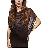 Women Chiffon Cape Top Polka Dot Ruched Ruffle Short Sleeve Shirt Y2K Flowy Poncho Tops