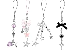 Amaxiu 4Pcs Cute Phone Charms, Cell Phone Charms Strap Mobile Phone Pendant Pink Strawberry Butterfly Star Phone Charm Phone Accessories for Phone Bag Keychain Camera Decor