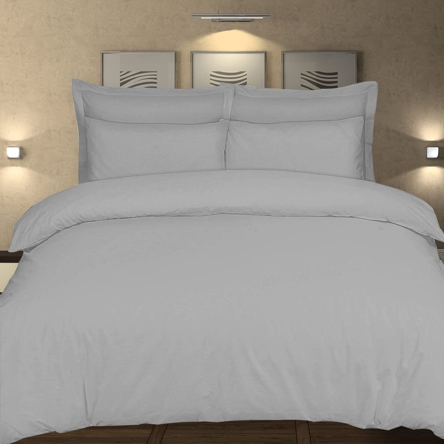 DTEX HOMES 100% Egyptian Cotton Duvet Quilt Cover Sets With Pillow Cases 200 Thread Counts, Single - Grey