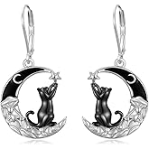 KiiKii Gothic Earrings for Women 925 Sterling Silver Highland Cow/Fox/Black Cat Dangle Earrings Halloween Moon Jewelry Gifts for Wife Mom Daughter