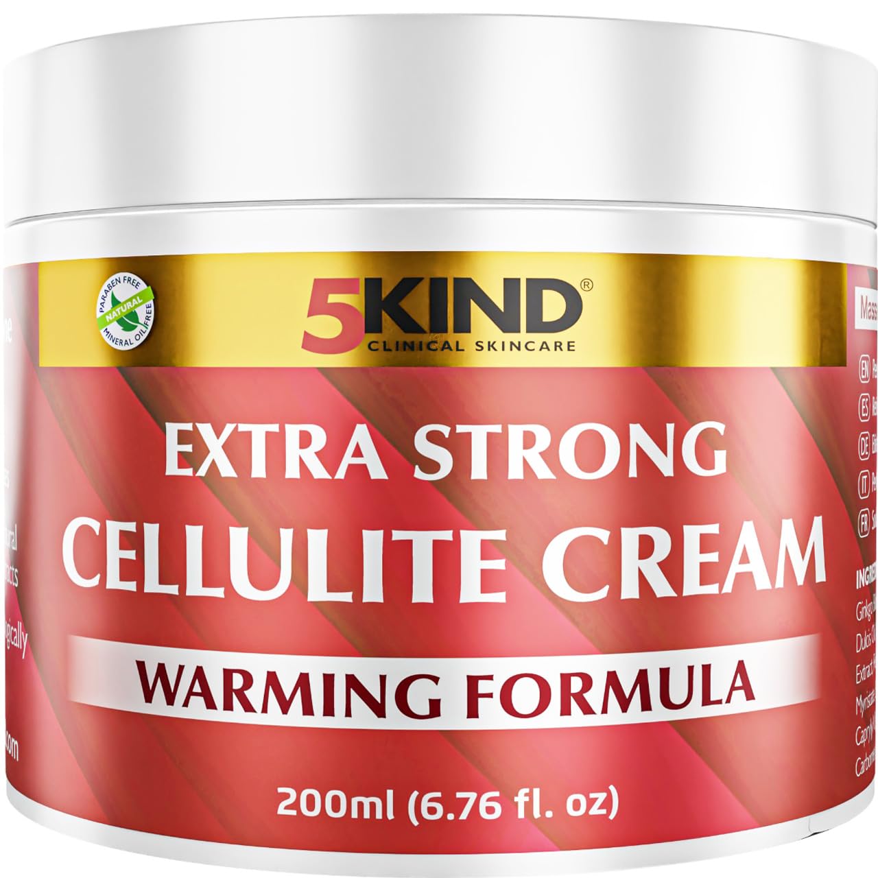 5Kind Extra Strong Anti Cellulite Cream 200ml - Natural Warming Formula Cellulite Remover - Firming Cream for Loose Skin - Best Skin Firming Formula