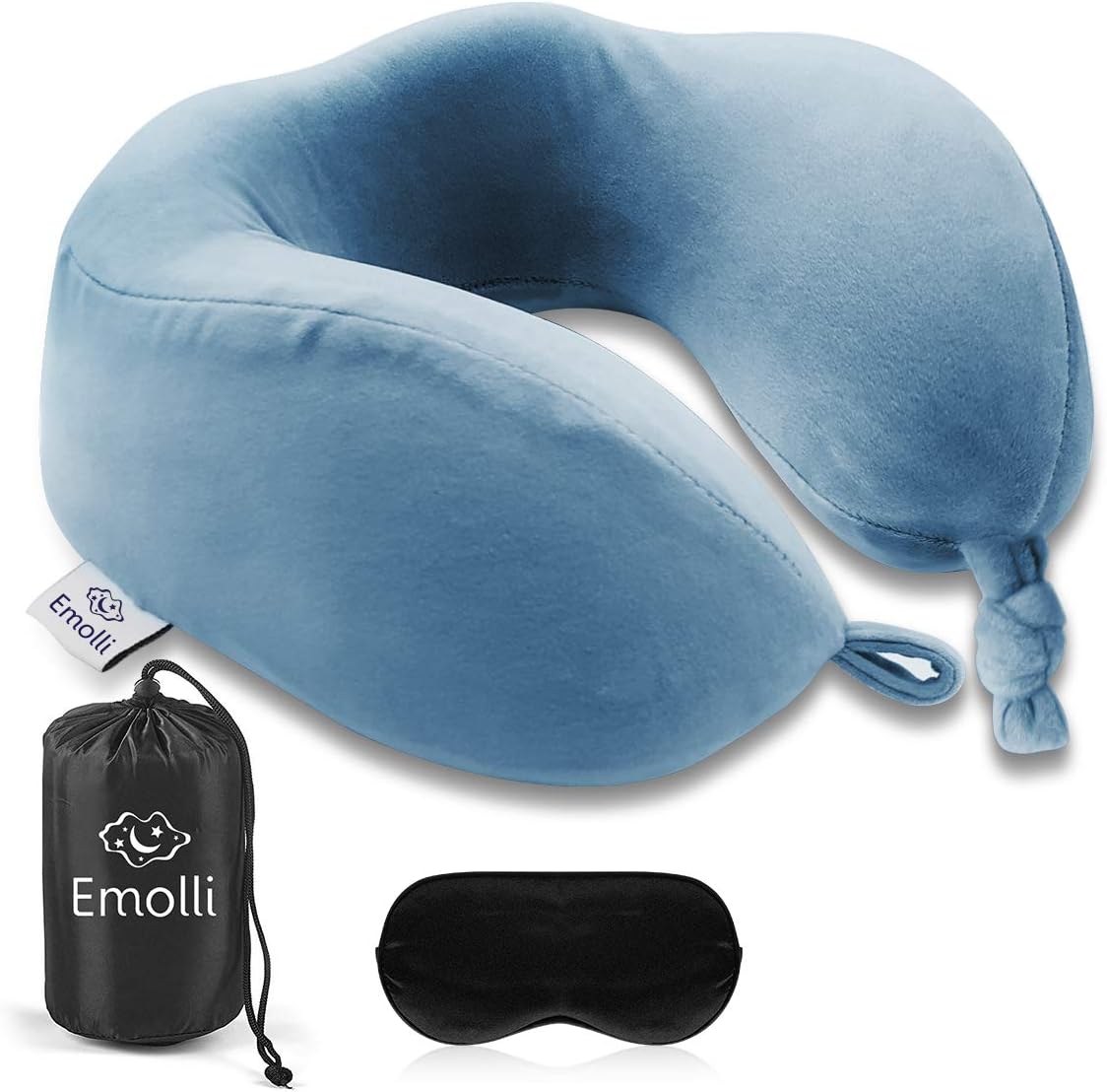 Emolli Travel Neck Pillow - Compressible Memory Foam Pillow, Ergonomic Washable Cover with Portable Bag Gift for Car Airplane Traveling (Green)