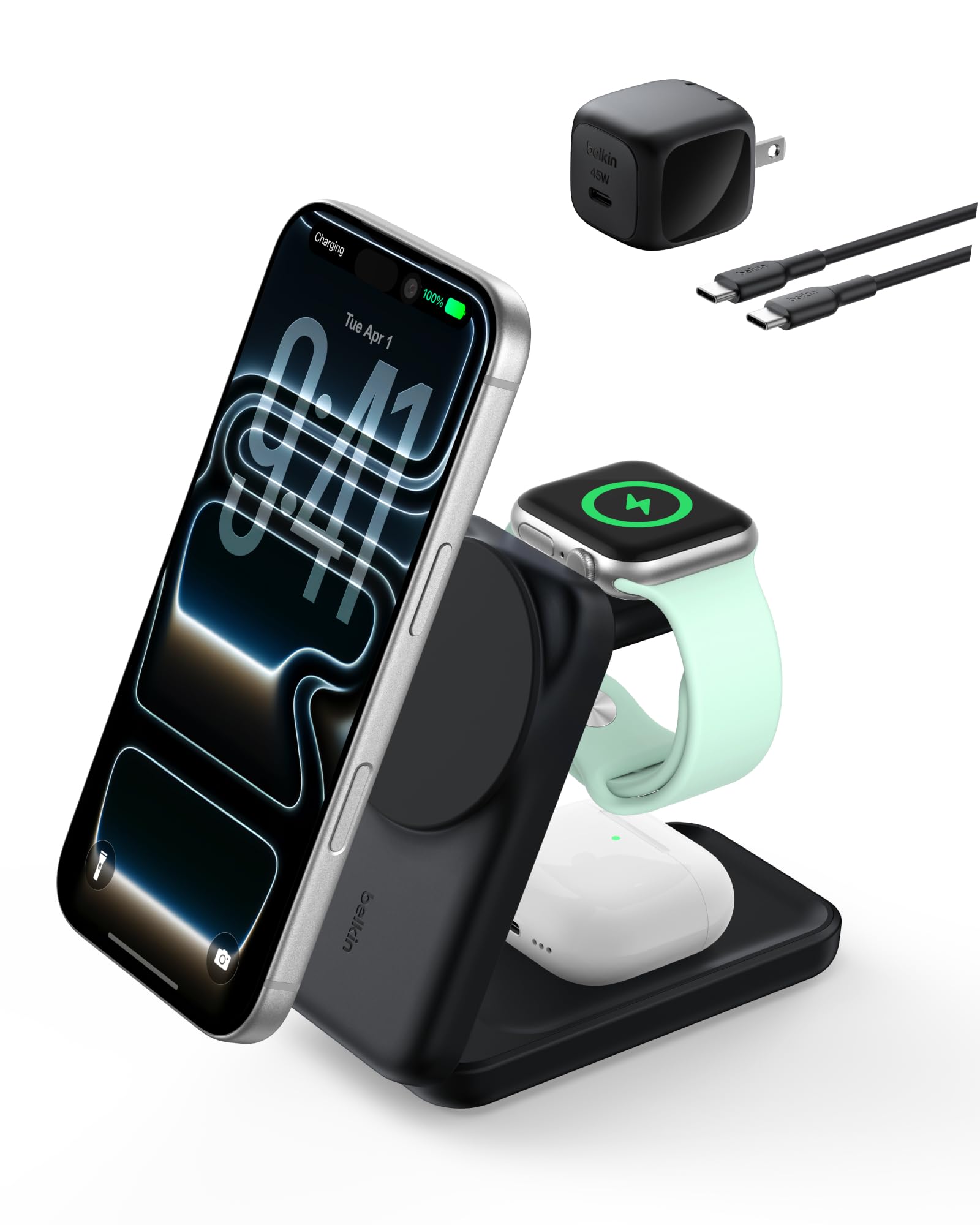 Photo 1 of MagSafe Charger Compatible, 3-in-1 Charging Station, Qi2.2 25W Magnetic Wireless Charger Dock, Foldable Charging Stand for iPhone 17/16/15, Apple Watch, AirPods, Pixel 10