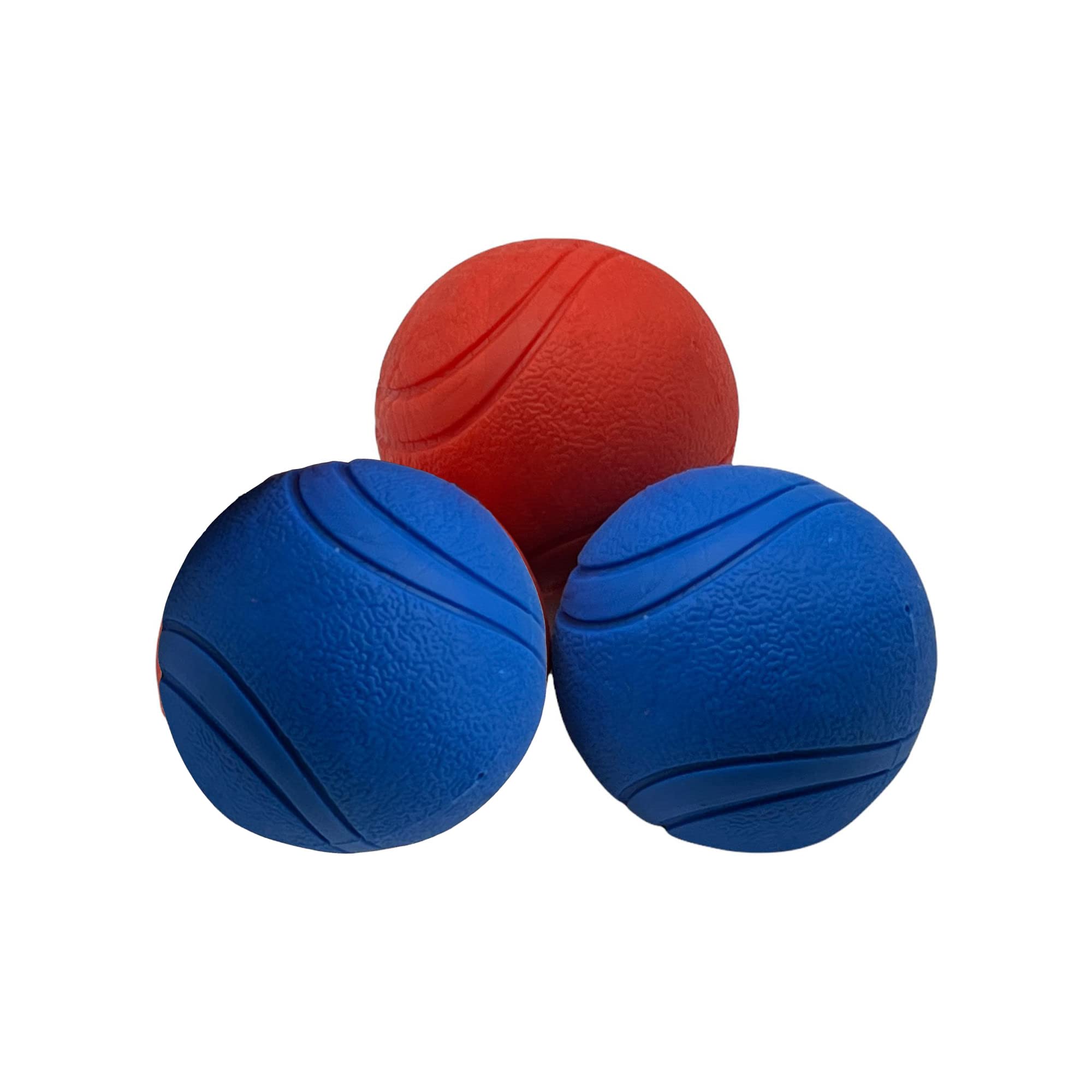 Pet Guru Dog Training High Bounce Medium & Large Solid Ball Doggy Play Balls Hours for Fun for All Dogs and Puppies Solid TRP Rubber Boomer Ball Funny Chew Play Toys (6.5 CM MEDIUM, 2 BLUE 1 RED)